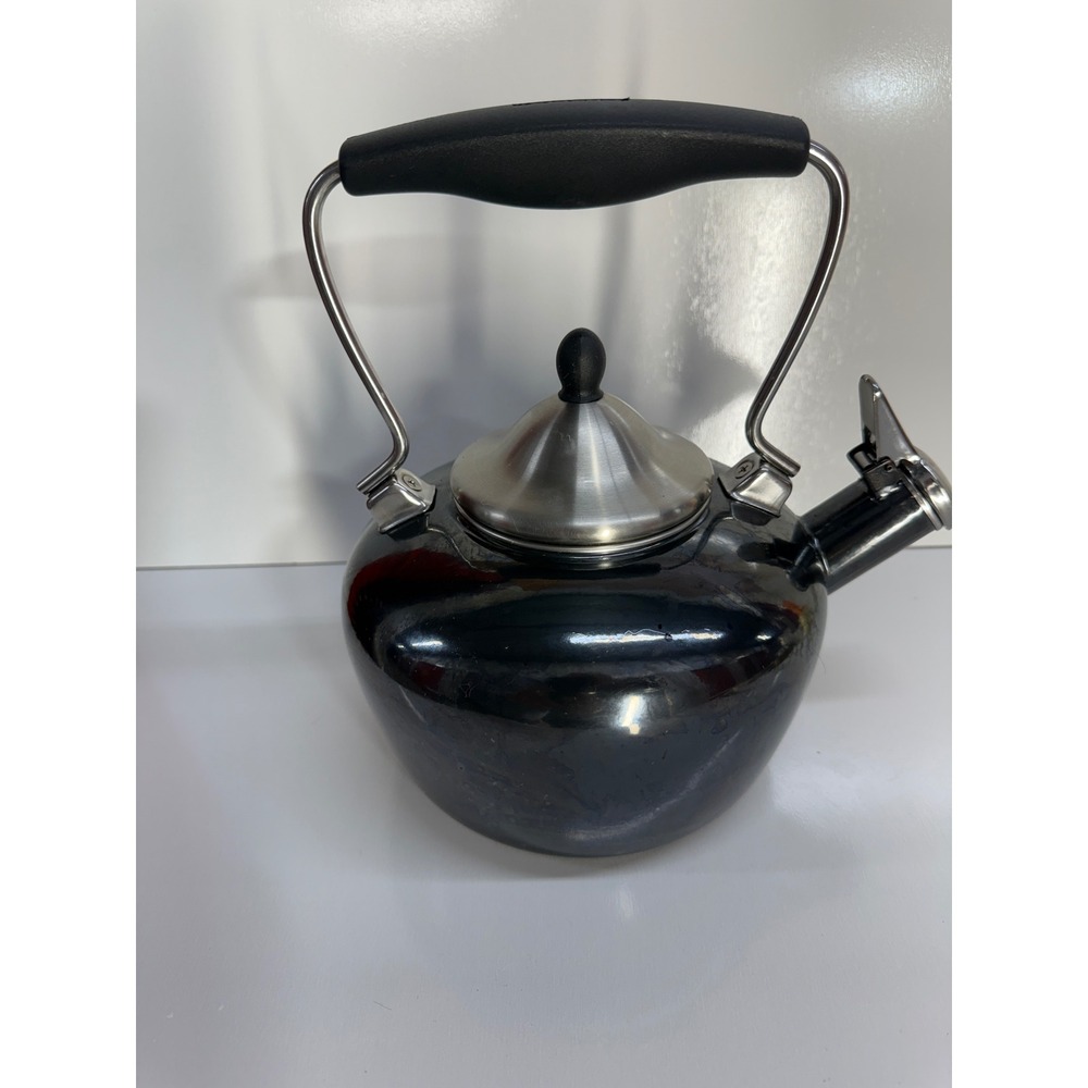 Chantal Black Enamel on Steel Whistling Tea Kettle Stovetop Pot Stainless Lid